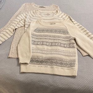 Three Casual Sweaters With A Little Holiday Sparkle Size M Cream Color Palette
